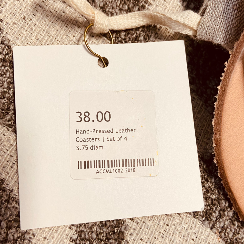 NWT Brass Collective Hand Pressed Natural Tan Leather Coasters Set of 4 - Picture 6 of 6